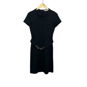 Gerard Darel Women's Size Small Short Sleeve Grey Belt Back Zip Wool Blend Dress